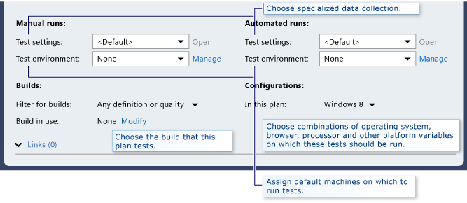 Propriedades de plano de teste