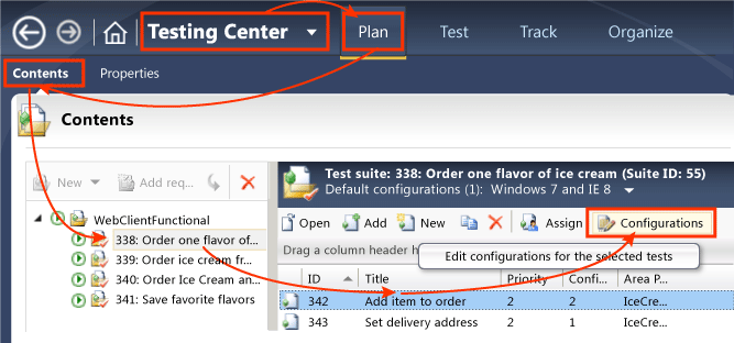 Configurações de teste de abertura para casos de teste