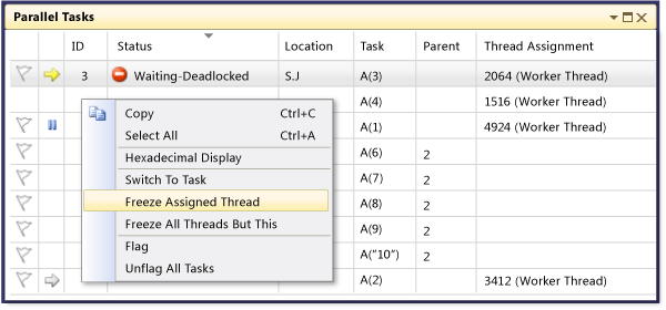 Contextmenu de janela tarefas paralela expandido