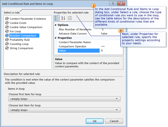 Adicionar regra condicional e itens para um loop