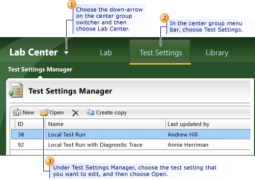 Editar uma configuração de teste existente