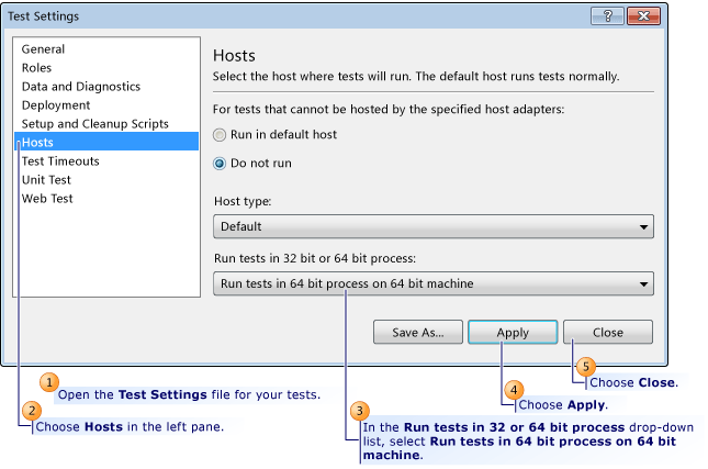 Configuração de teste para 64 bits