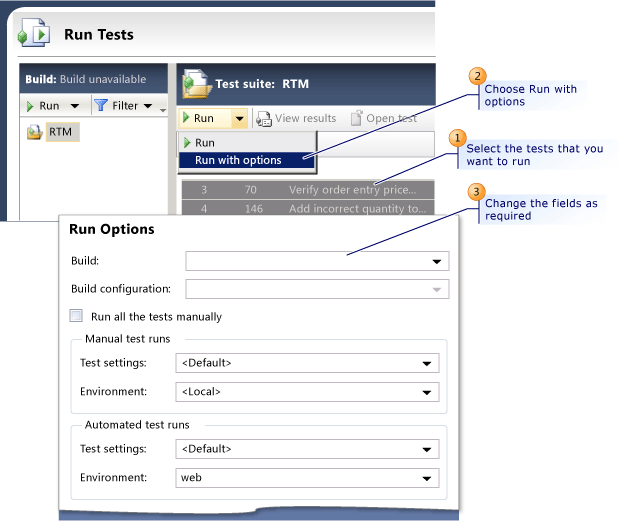 Substituir as configurações no seu plano de teste para execuções de teste