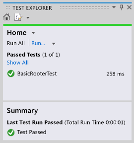 Unidade Test Explorer mostrando um teste de passagem.