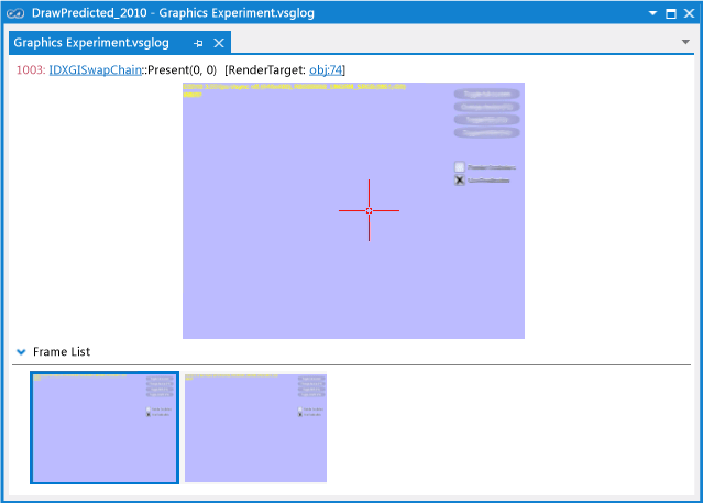 Um log de gráficos contendo dois quadros capturados.