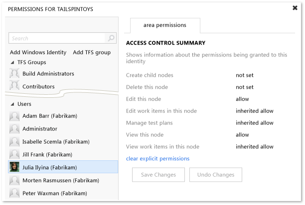 Janela de diálogo de segurança para áreas