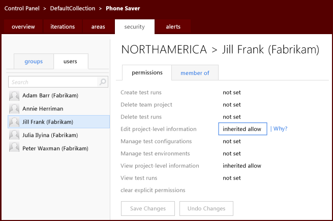 Permissões no Team Web Access