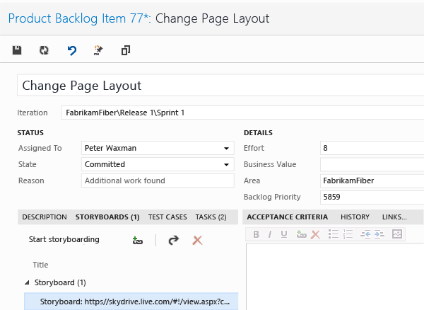 Storyboard tab with linked storyboard