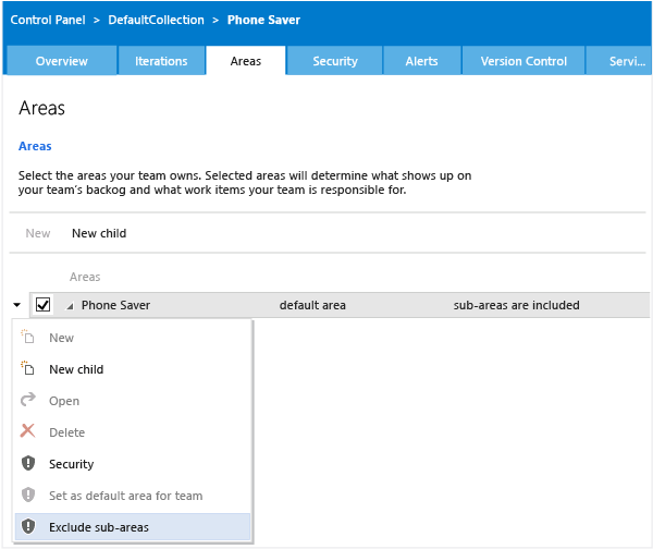 Sub-areas will be used for agile team backlogs