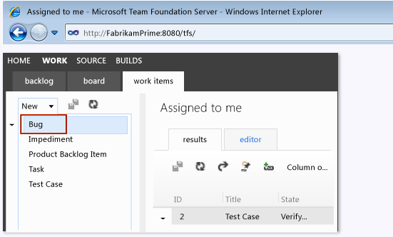 Create new bug using Team Web Access