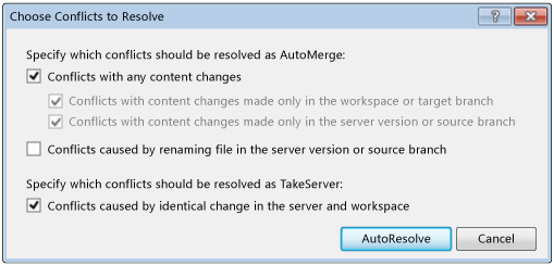 Choose Conflicts to Resolve Dialog Box