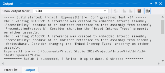 Output Window Visual Basic