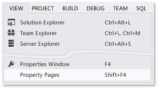 View menu, Property Pages command