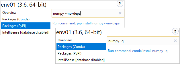 Using arguments on pip and conda install commands