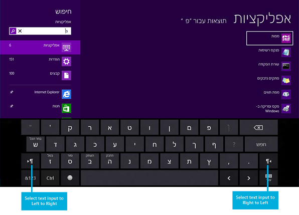 Teclado virtual para o idioma bidirecional