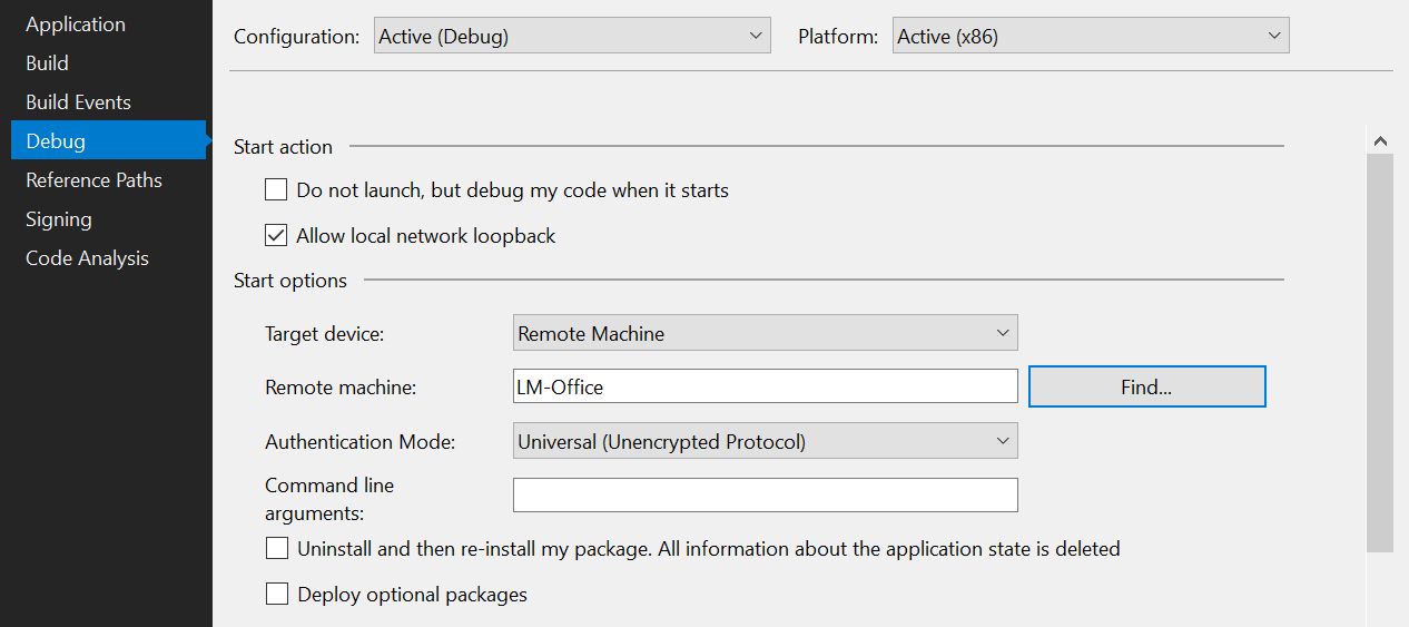 Debug tab