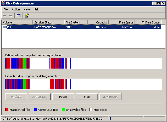 Disk Defragmenter snap-in