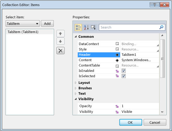 TabItem collection editor