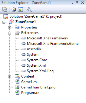 Dd282465.UsingXNA_SolutionExplorer_Zune_GameSolution(en-US,XNAGameStudio.30).png