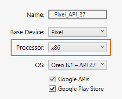 Selecionando uma imagem do sistema x86 para um dispositivo virtual