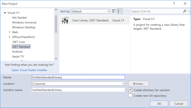 Criando uma nova biblioteca de classes .NET Standard