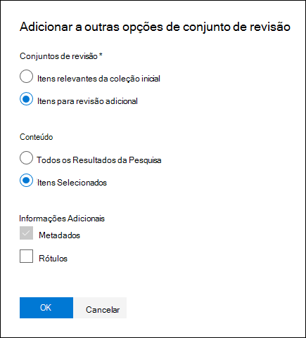 Opções para adicionar dados a outro conjunto de revisões.