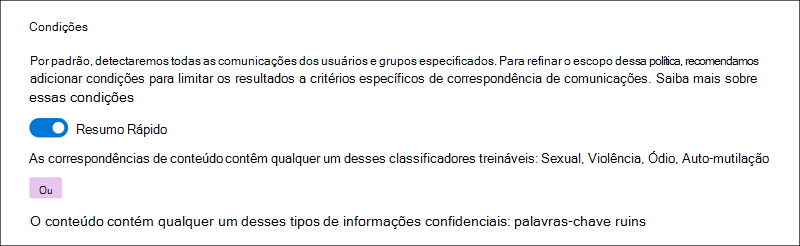 Exemplo 8 do construtor de condições de conformidade de comunicação.