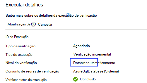 Captura de ecrã que mostra o nível de análise como deteção automática.