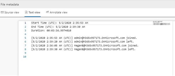 The meeting metadata from the compliance copy.