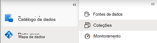 Captura de ecrã a mostrar o menu do mapa de dados com coleções selecionadas.