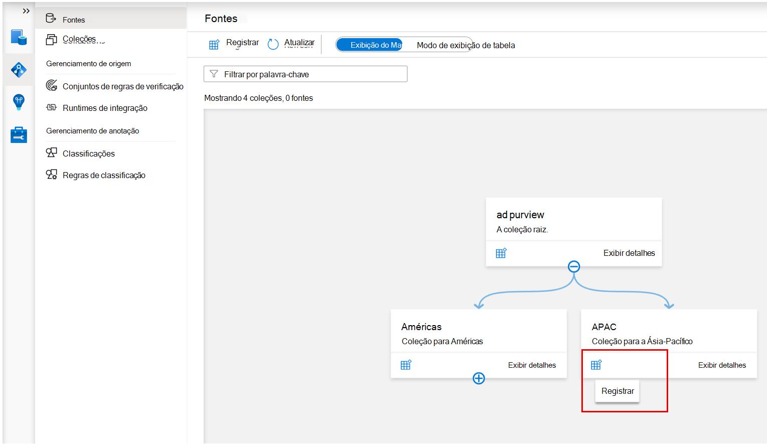 Captura de ecrã a mostrar a coleção utilizada para registar a origem de dados.