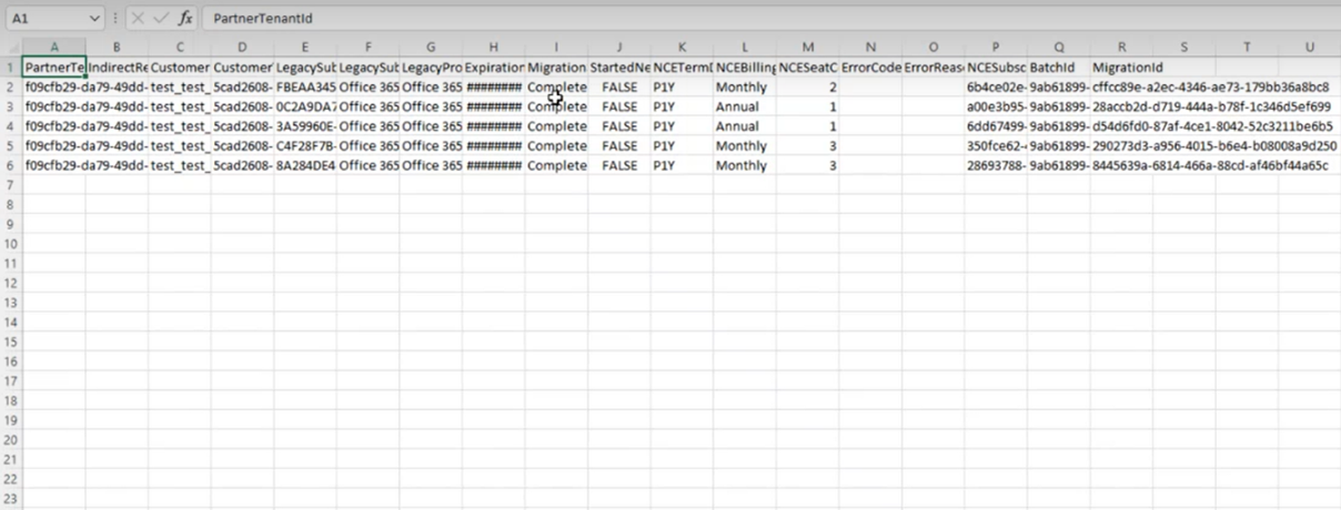 Check migration status CSV file example