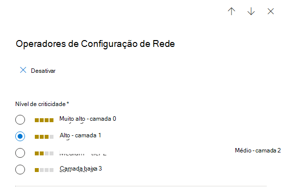 Captura de ecrã a mostrar a funcionalidade de edição criticality da gestão de recursos críticos.