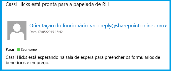 Uma mensagem de email no Outlook do fluxo de trabalho com o assunto 