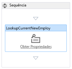 O designer de fluxo de trabalho com a caixa Sequência e, dentro dela, a atividade Pesquisar Novo Funcionário Atual.