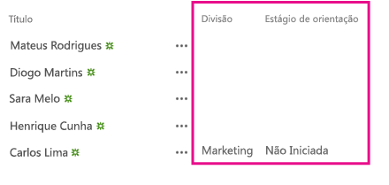 A lista com as novas colunas Divisão e Estágio de Orientação.