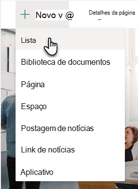 Criação de uma nova lista