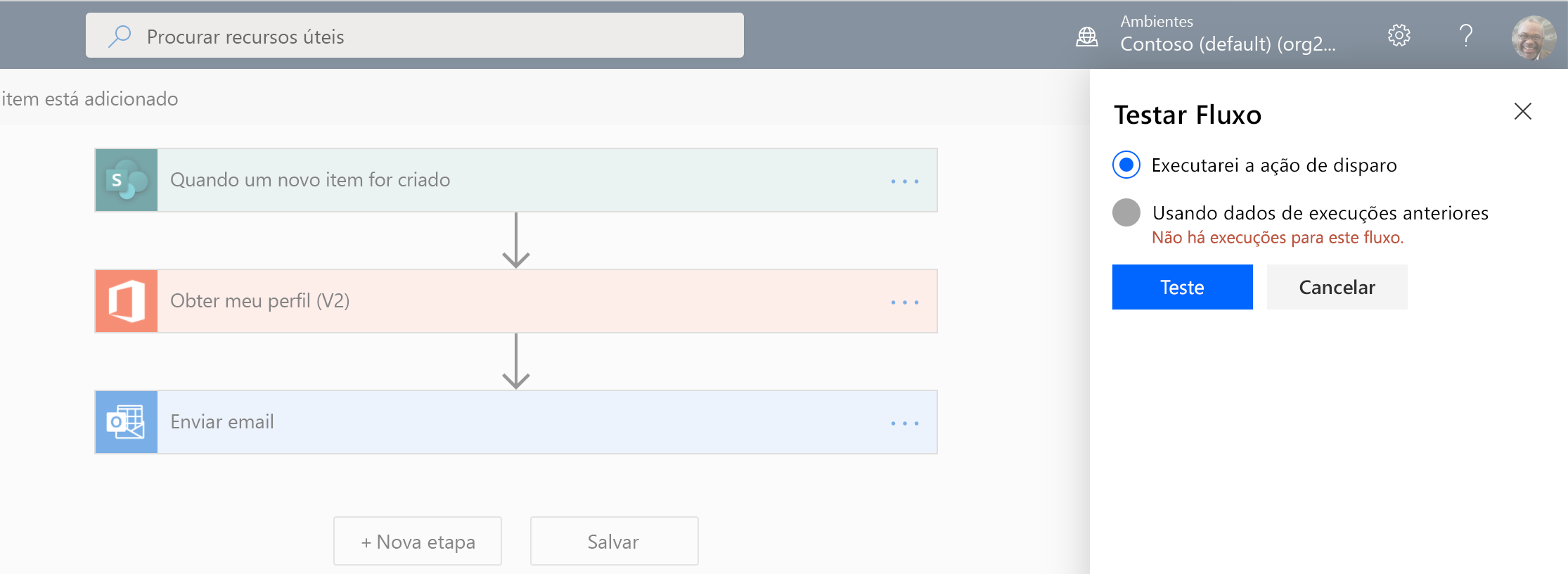 Designer de fluxo – Testar fluxo