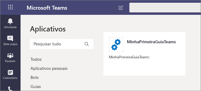 Estrutura do SharePoint customizada para aplicativo Microsoft Teams exibida como uma opção