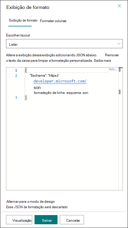 Painel de formatação do esquema