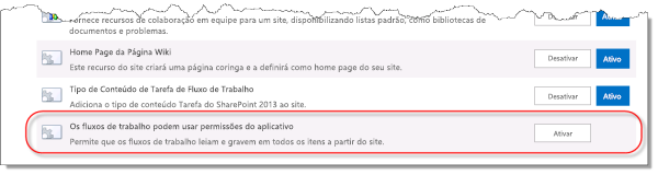 Os fluxos de trabalho podem usar o recurso permissões do aplicativo