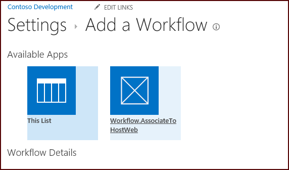 Captura de tela que mostra a página de configurações Adicionar um fluxo de trabalho