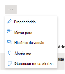 Captura de ecrã do menu pendente com a opção Propriedades.