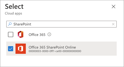 Selecionando o aplicativo Do SharePoint