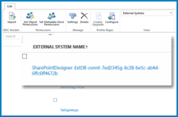 Captura de tela de perguntas frequentes da faixa de opções quando estiver no Modo de Exibição Externa para BCS do SPO.