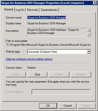 SDN Manager properties dialog