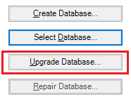 Captura de tela da opção Upgrade Database.