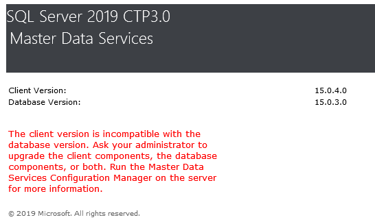 Captura de tela do erro do Master Data Services.