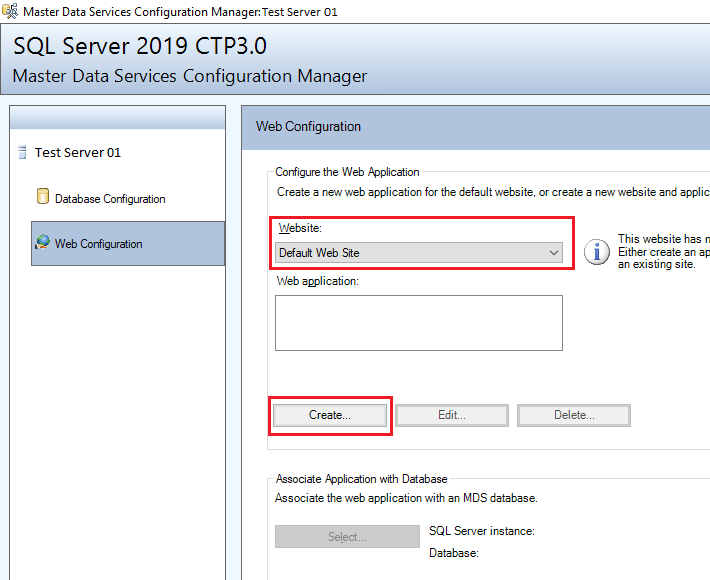 Captura de tela da caixa de diálogo do Master Data Services Configuration Manager.