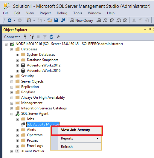 Captura de tela do comando “Exibir Atividade do Trabalho” no menu de atalho para o Monitor de Atividade do Trabalho.